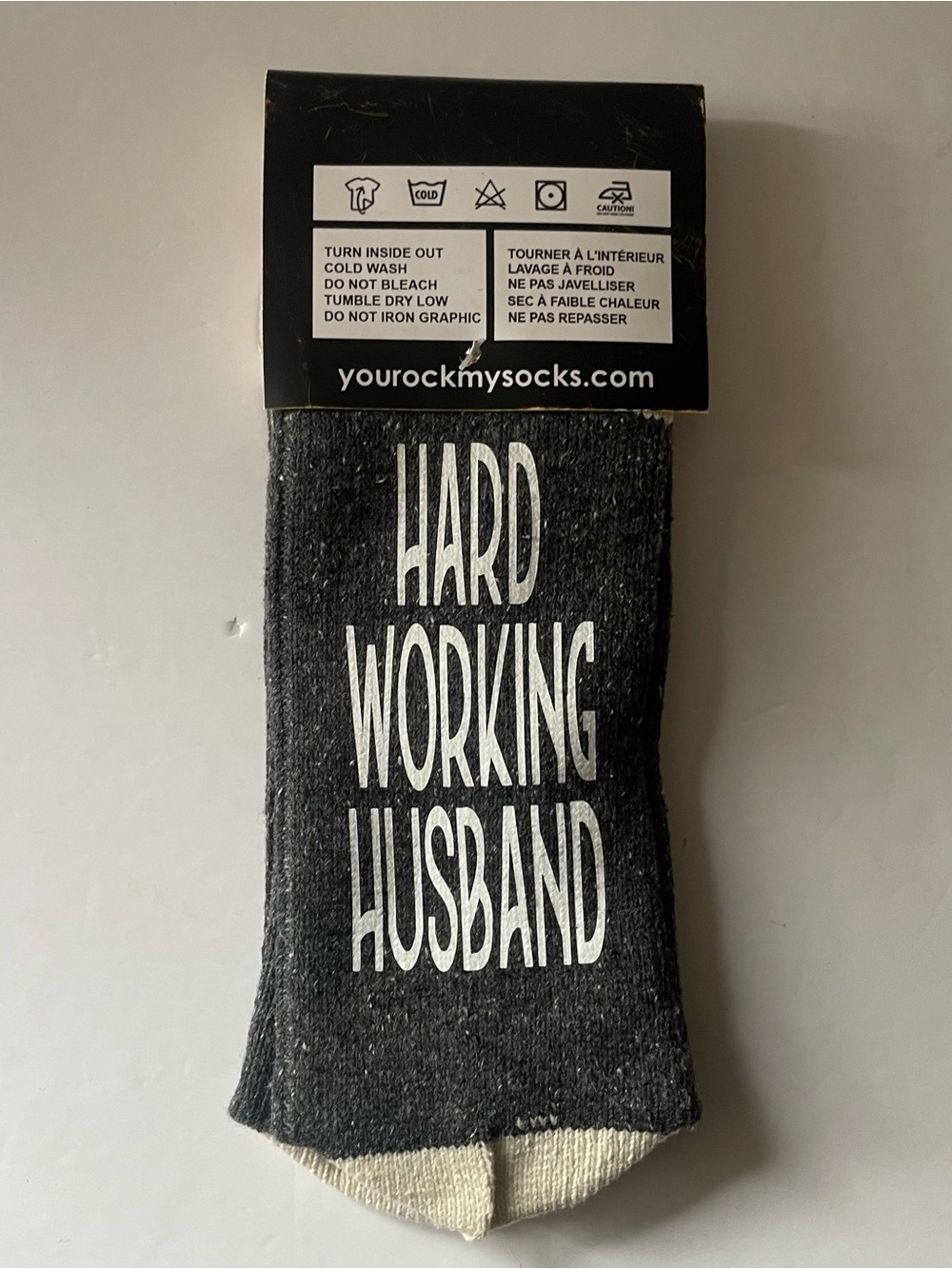'Hard Working Husband' Crew Socks - Black/Cream - Picture 4 of 5
